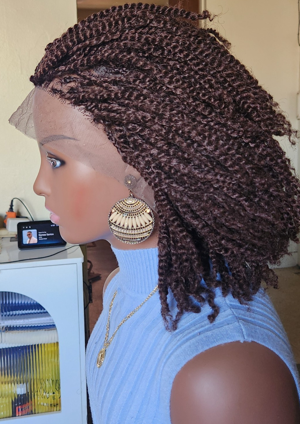 Handmade Short twist braided full lace wig Dark brown