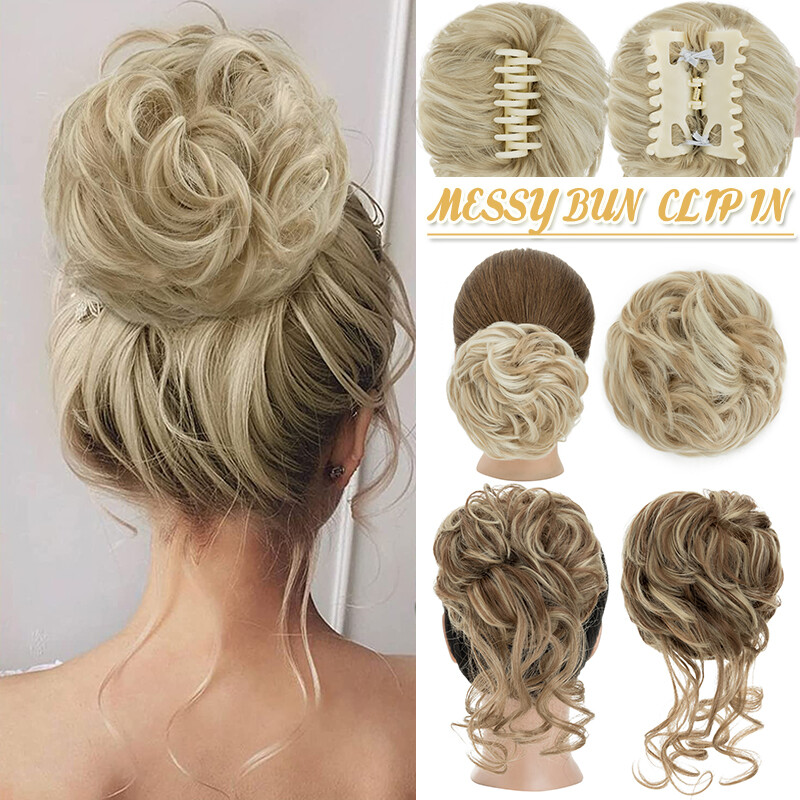 US Tousled Messy Bun Hair Pieces Claw-Clip Hair Extension Natural Thick AS Human