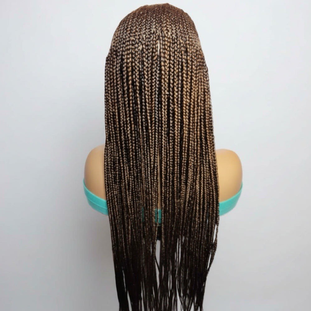 Brown Braided Wig. Cornrow with Individual Braids. Full Lace Baby Hair -36in