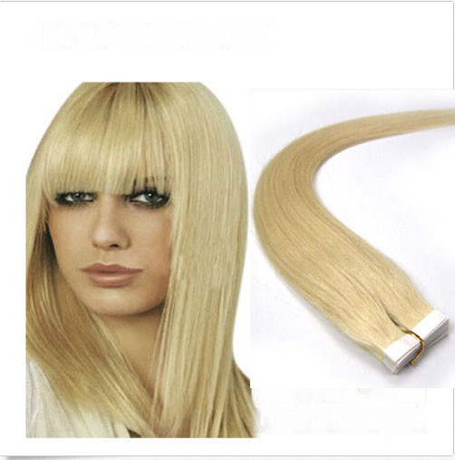 Tape in Human Hair Extensions 613 Light Blonde PU Skin Weft 20 inch 40pcs 100G