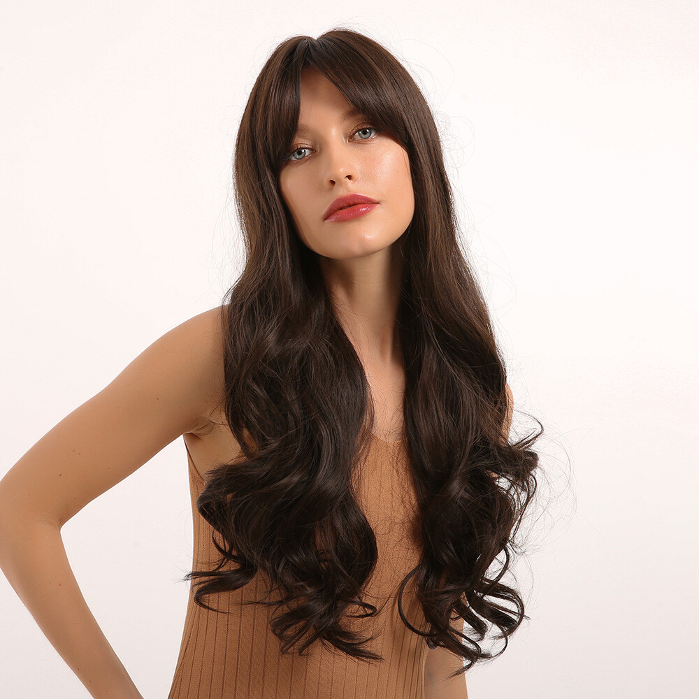 Long Wavy Dark Brown Black Synthetic Hair Wigs Natural Long Wavy Daliy Women US