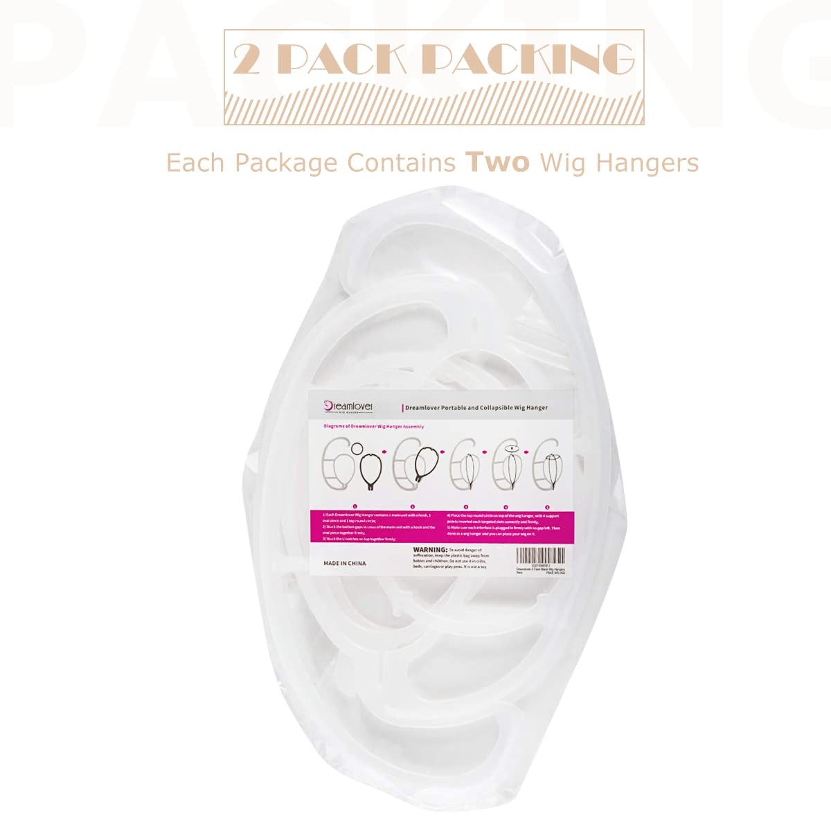 Dreamlover Hanging Wig Stands, 2 Count (Pack of 1), Semitransparent