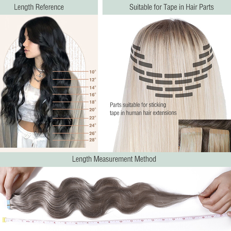 60PCS Thick Tape In Remy 100% Real Human Hair Extension Full Head Skin Weft Wavy
