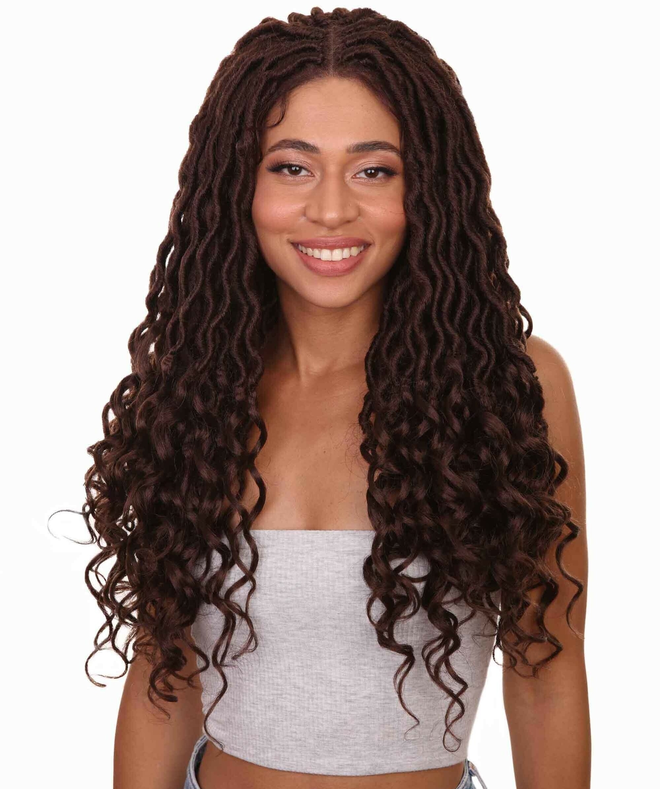 LUXLUXE Andrea 4×4 Curly Long 4X4 Hand Tied Lace Braid Wig