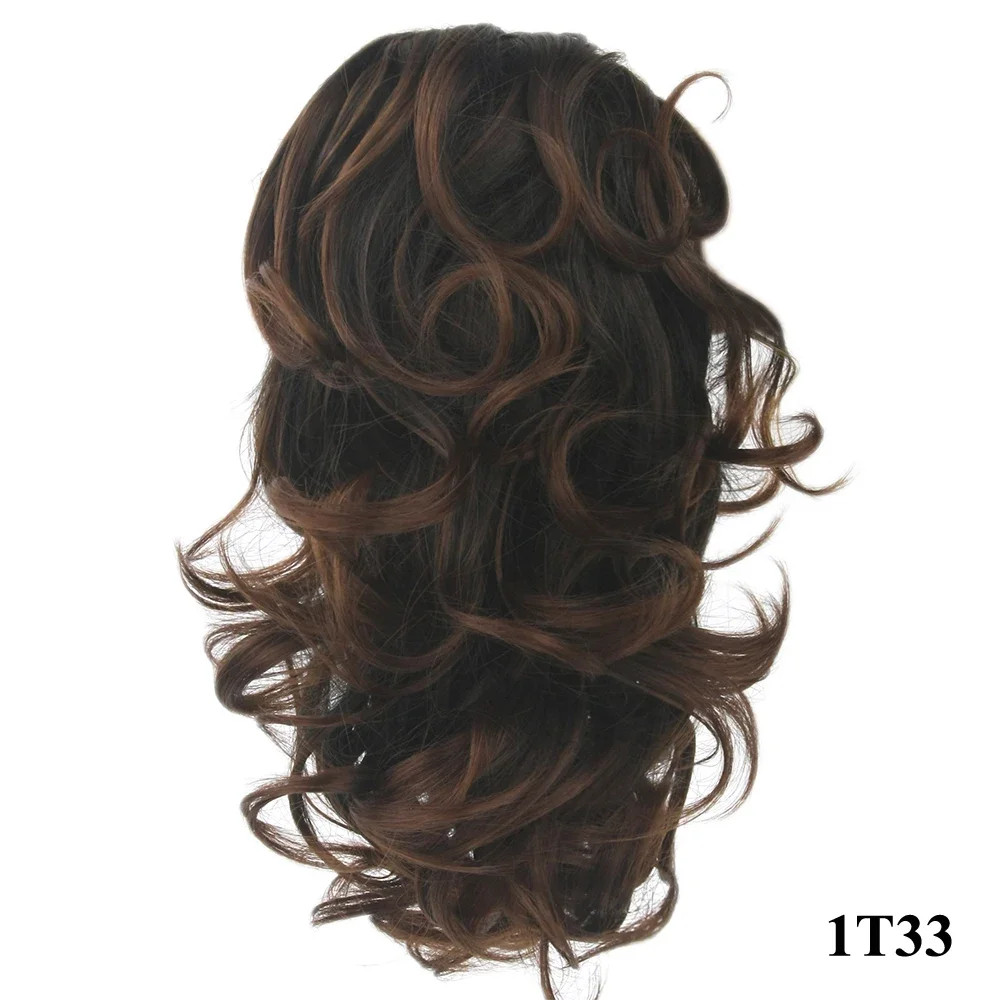Claw Clip Ponytail Extension Short Curly Black To Burgundy Synthetic Fake Hair