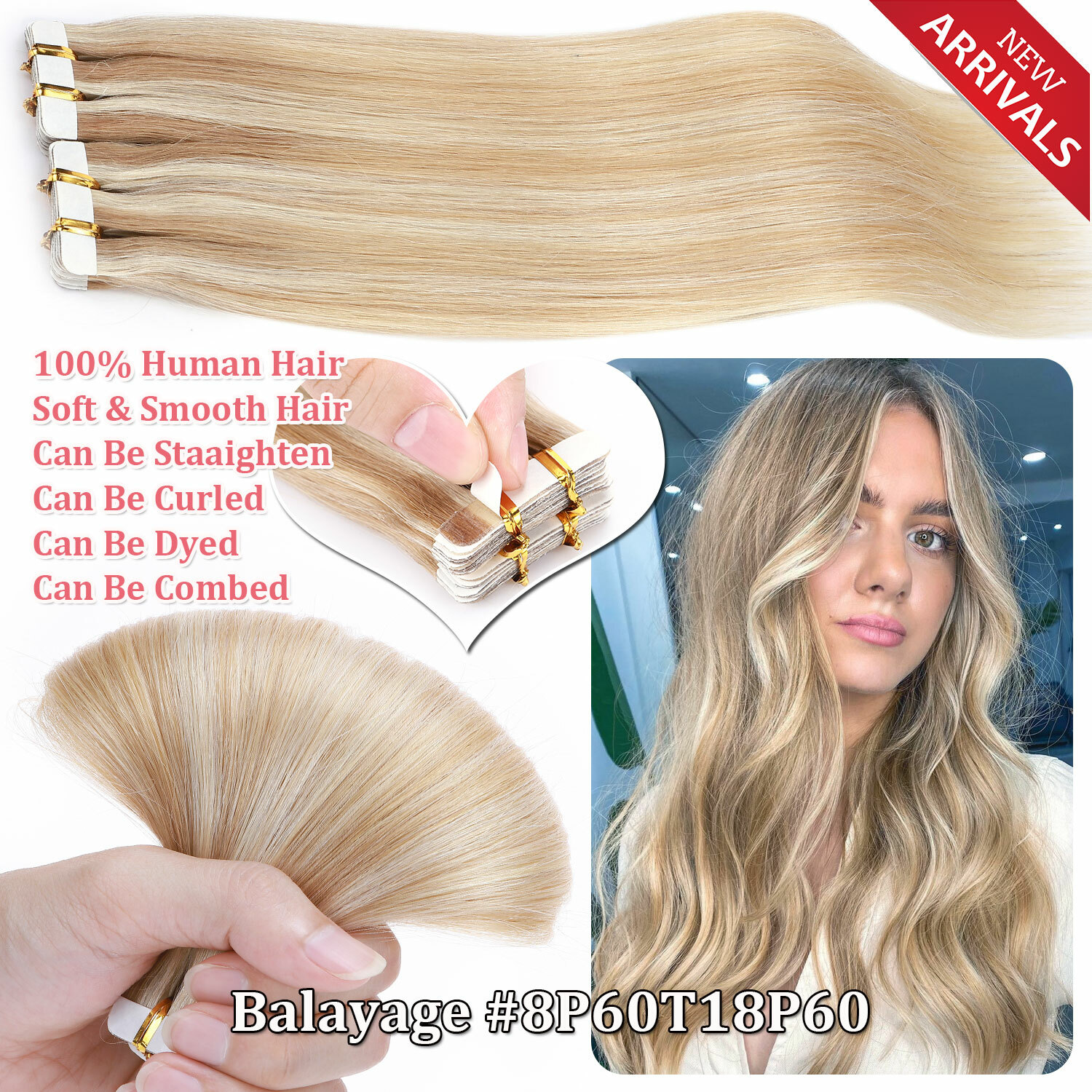 20/40/60PCS THICK Tape In 100% Remy Human Hair Extensions Russian Skin Weft GREY