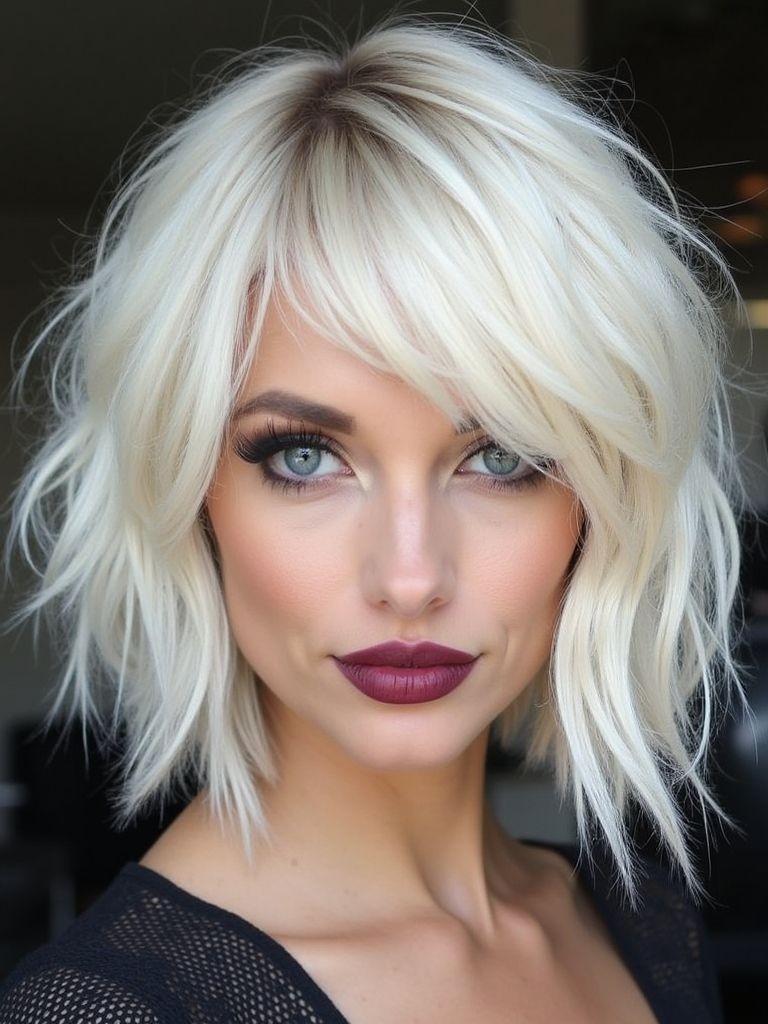 Short Ombre White Blonde Layered Cut Bob Wigs 100% Human Hair Lace Front Wigs