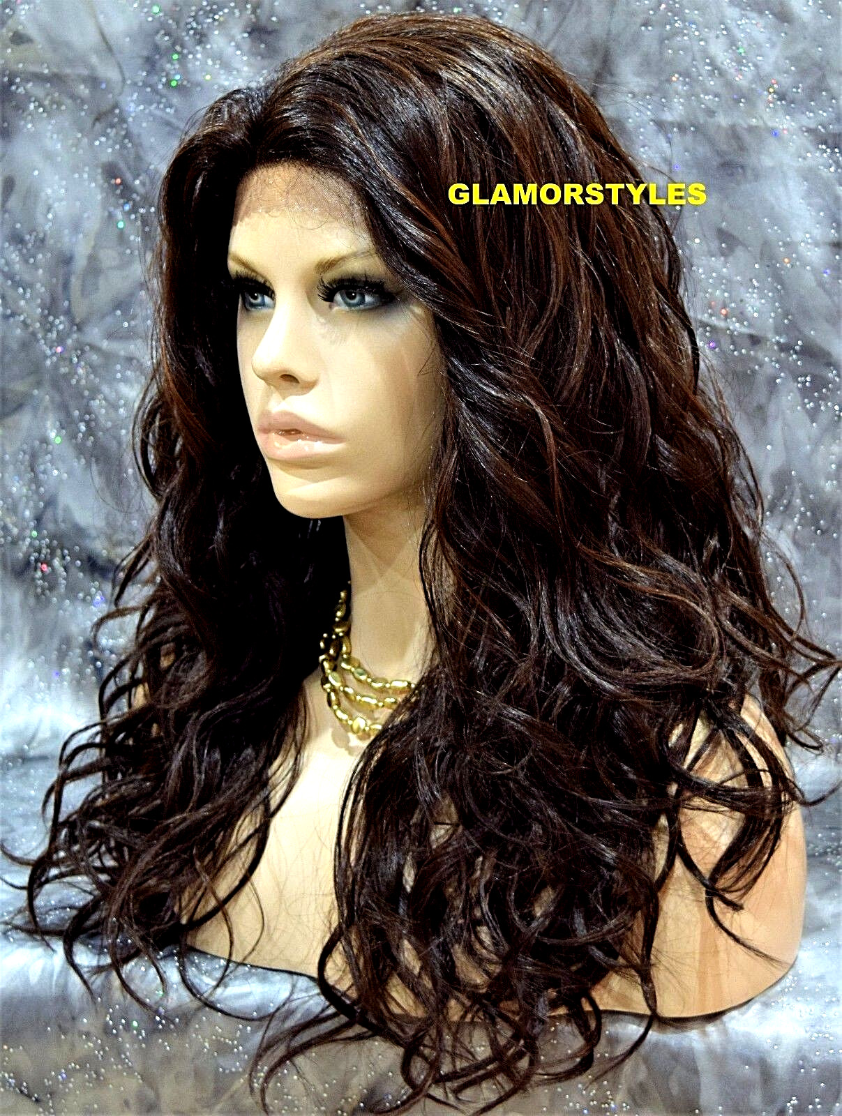 LACE FRONT FULL WIG LONG WAVY LAYERED BROWN AUBURN MIX #FS4.30 HEAT OK NWT