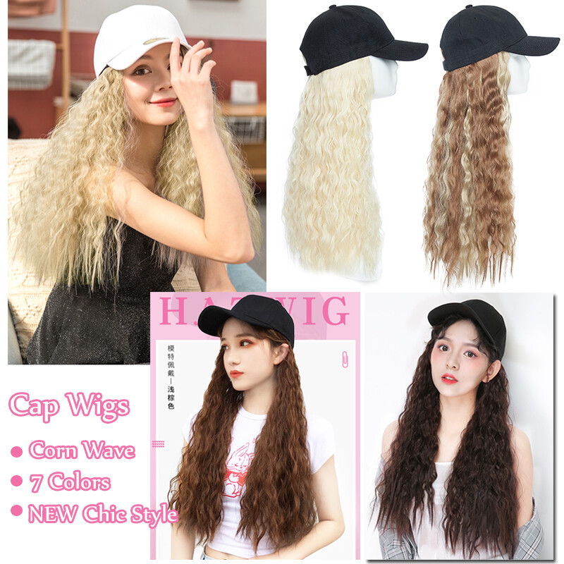 Baseball Cap with Curly Hair Wig Full Wigs Long Natural Wavy HairPiece For Human