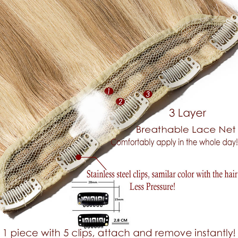 Wavy Straight Thick Clip In One Piece Remy Human Hair Extensions DIY Any Color G