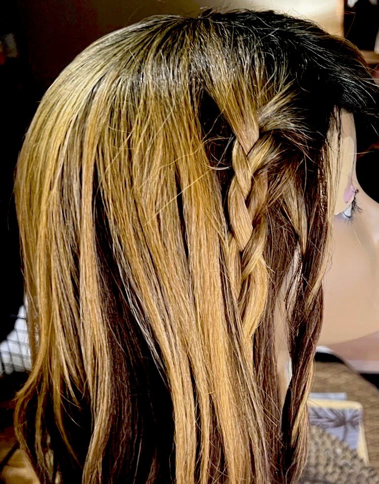 100% GOLDEN BLONDE MIXED DARK BROWN OMBRÉ W/ BANGS HAND TIED CAP HEAT OK NEW