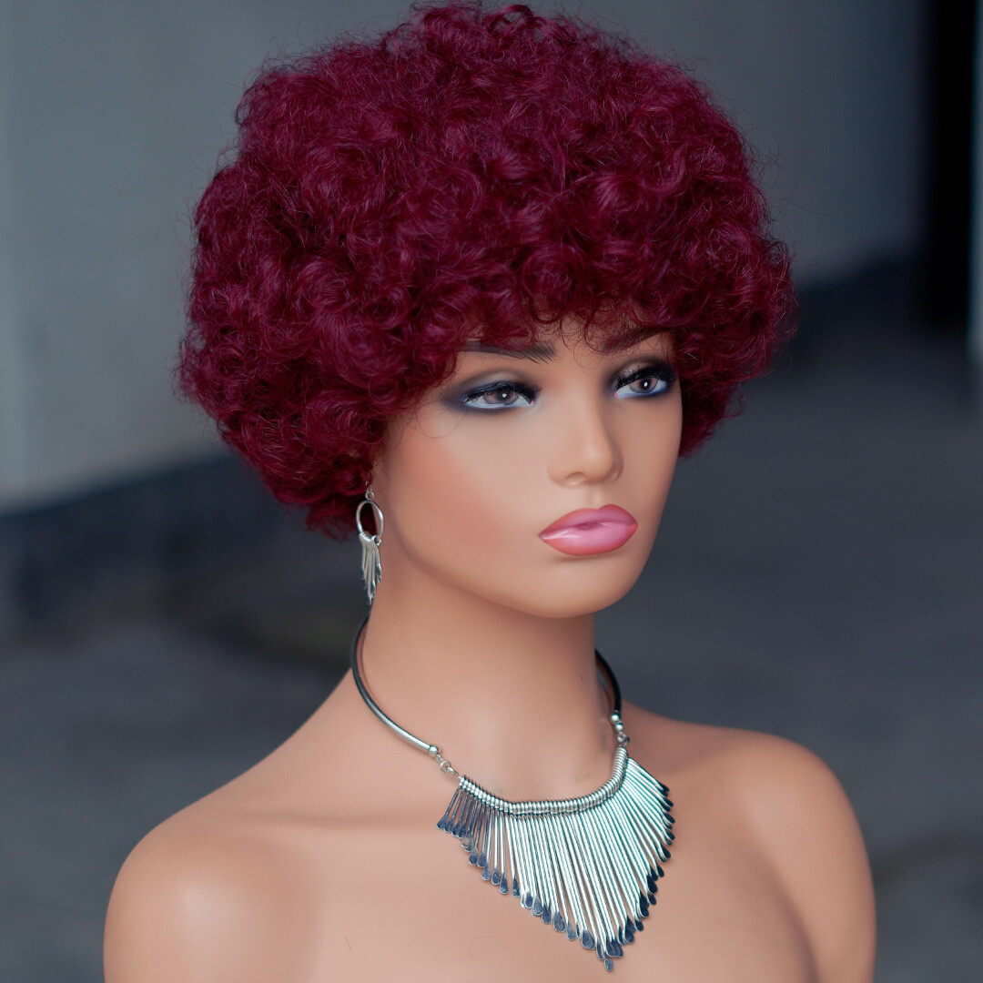 6″ Human Hair Wig Short Afro Kinky Curly Full Machine Made Wig for Black Women
