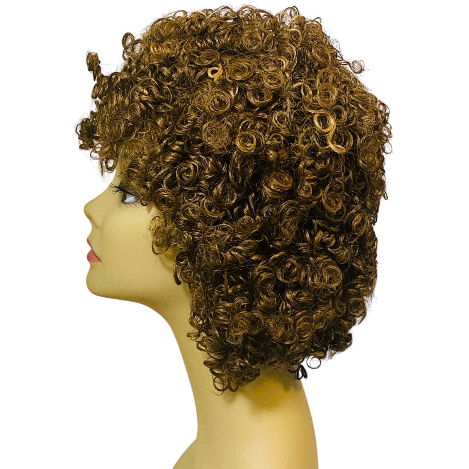 Ashro 100% Human Hair Spiral Curl Wig Brown Frost Ombre Women Size Large NWT
