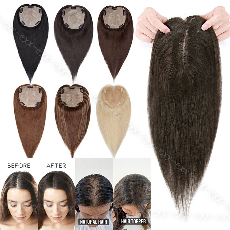 15*16cm Premium Topper Toupee Hairpiece Real Remy Human Hair Silk Base Top Piece