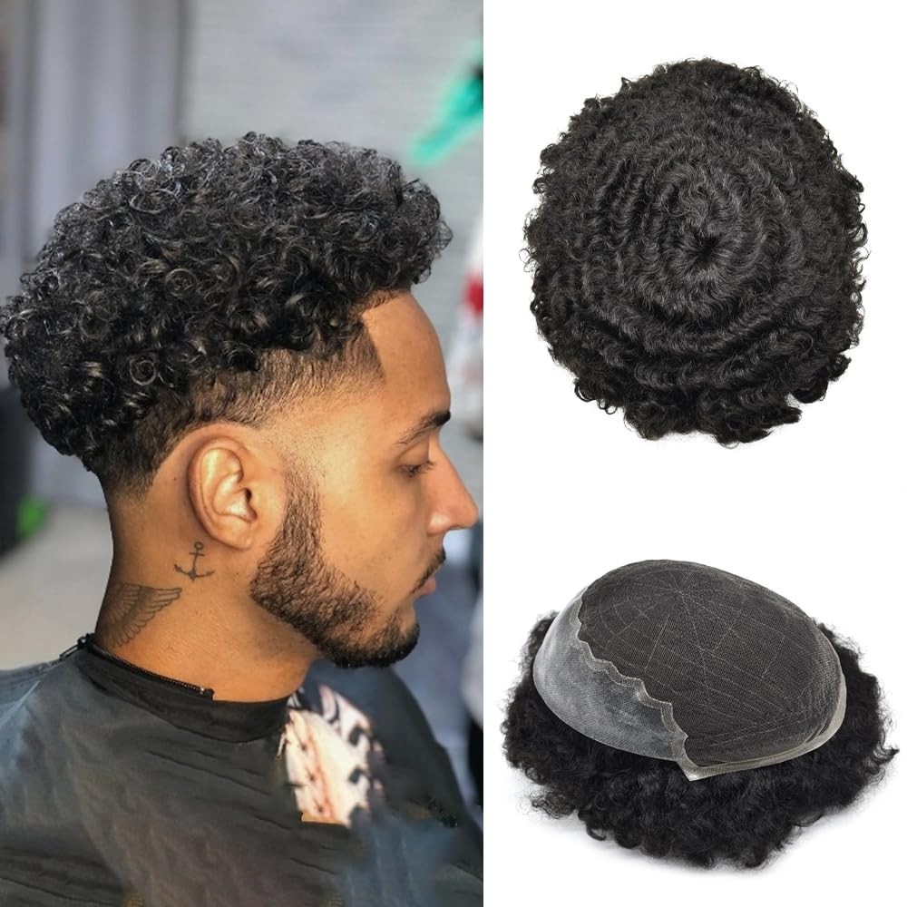 Lace Front Afro Curl Mens Toupee Hairpiece African American Hair Unit