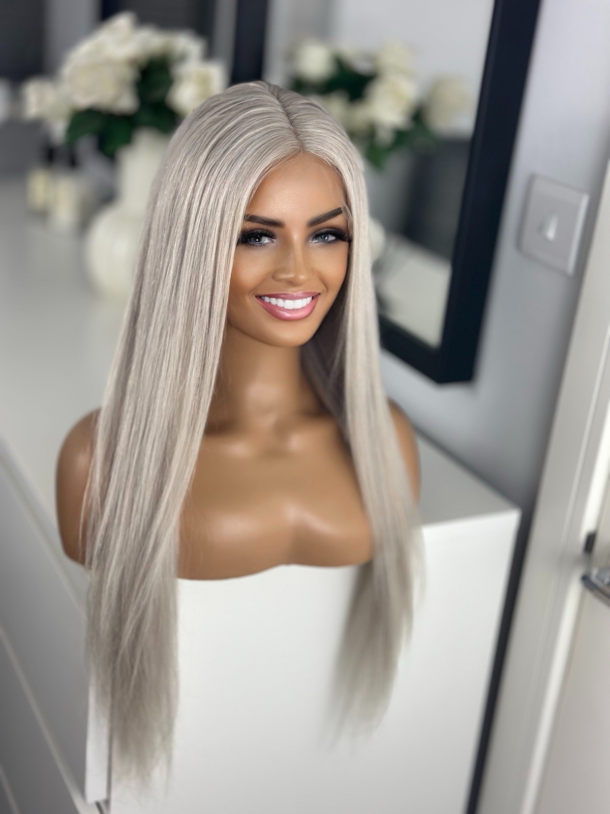 Silver Fox Grey Ice Ash White Platinum 13×4 Lace 100% Human straight Hair Wig