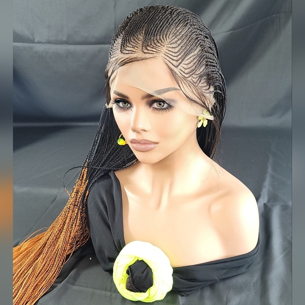 Braided Wig Micro Braids Black #350 Ombre Lace Front Glueless 54″ Extra Long NWT