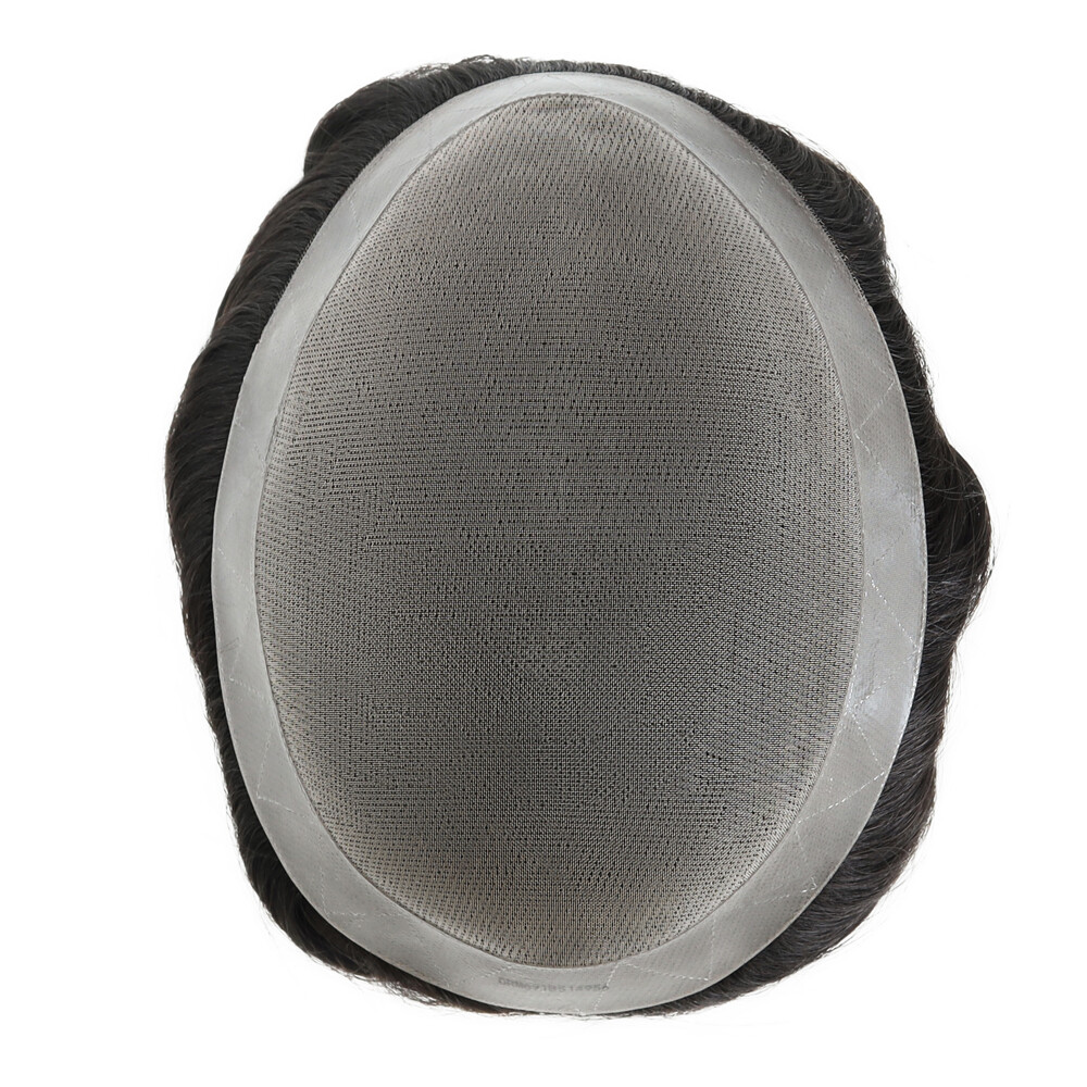 Mens Toupee Hair Replacement System Fine Mono Human Off Black Hair Pieces #1B