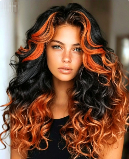 18 Inch Orange Highlight Black Lace Front Wig 4×4 Human Hair Wigs for Women