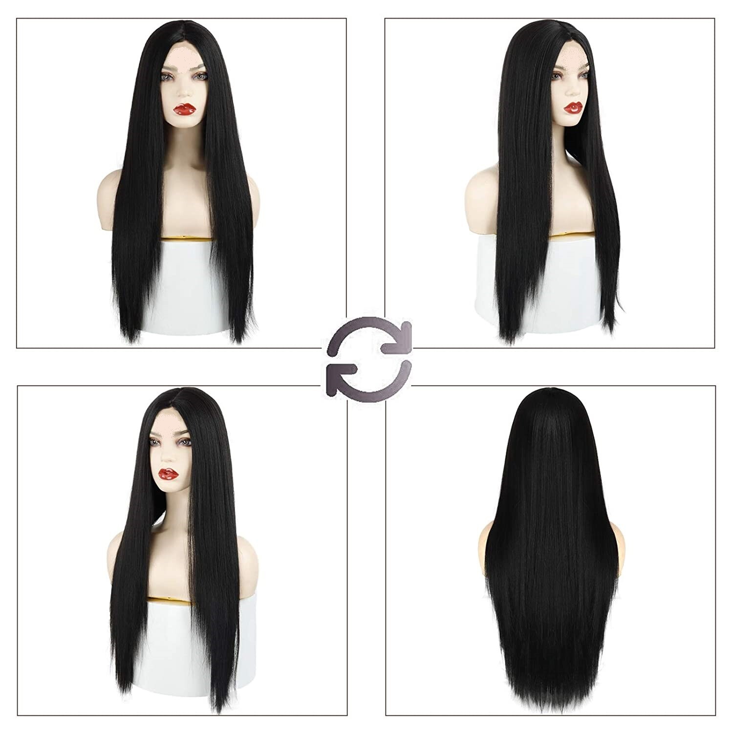 27″ Long Black Straight Wigs Women Hair Wigs Natural for Halloween Cosply Wig US