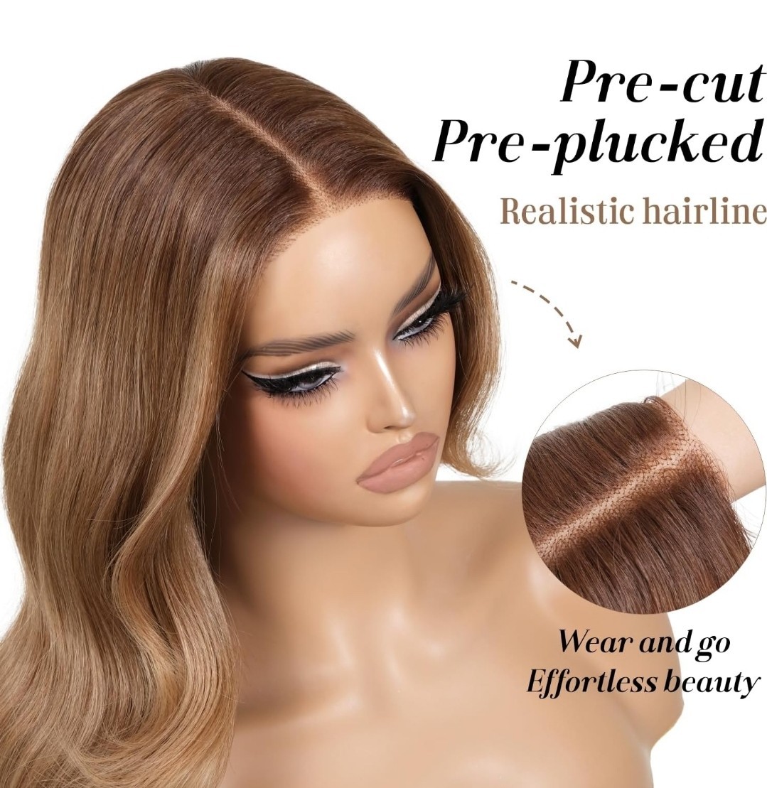 HD Lace Front Wig Human Hair Blend Highlights Wavy Curly Honey BROWN Blonde