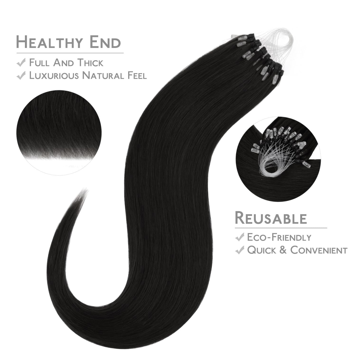 Wennalife Microlink Hair Extensions Human Hair 50G 50S 18 Inch Jet Black Remy