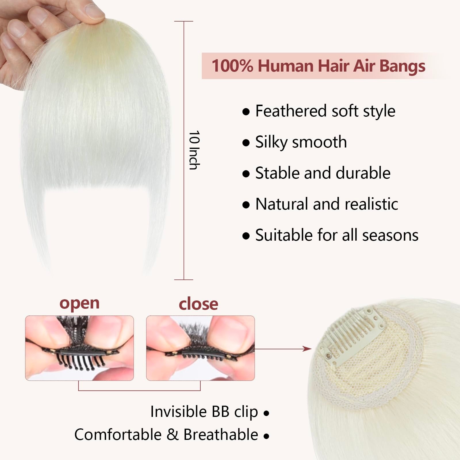 Clip-in Human Hair Bangs, Real Wispy Fringe with Side Temples for Women
