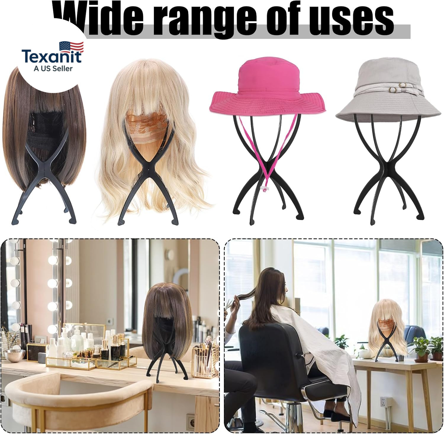 Wig Stand, Portable Wig Holder Wig Head Stand for All Wigs Travel Wig Hair Styli
