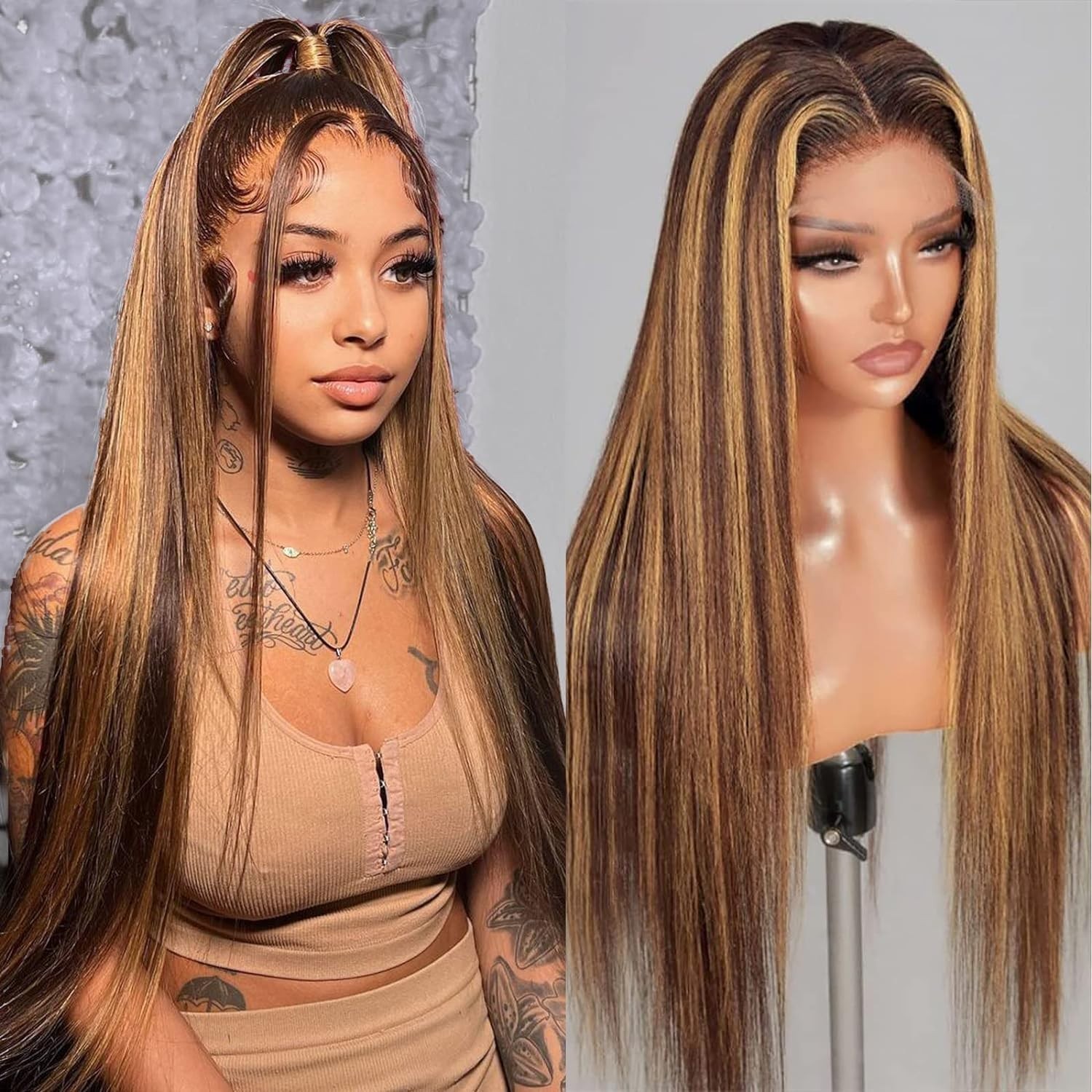 Highlight Lace Front Wig Pre Plucked 13×4 HD Glueless Honey Blonde Lace Front…