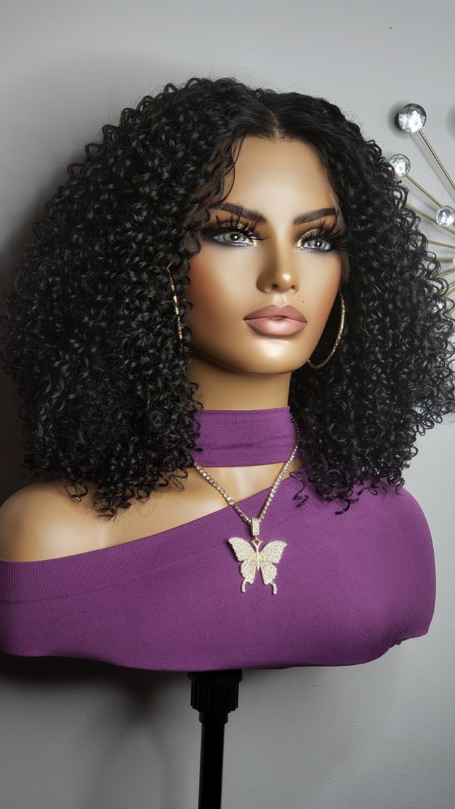 New Curly Afro Style Wig Black Y Part Lace Front Wig Womens Hair Wigs
