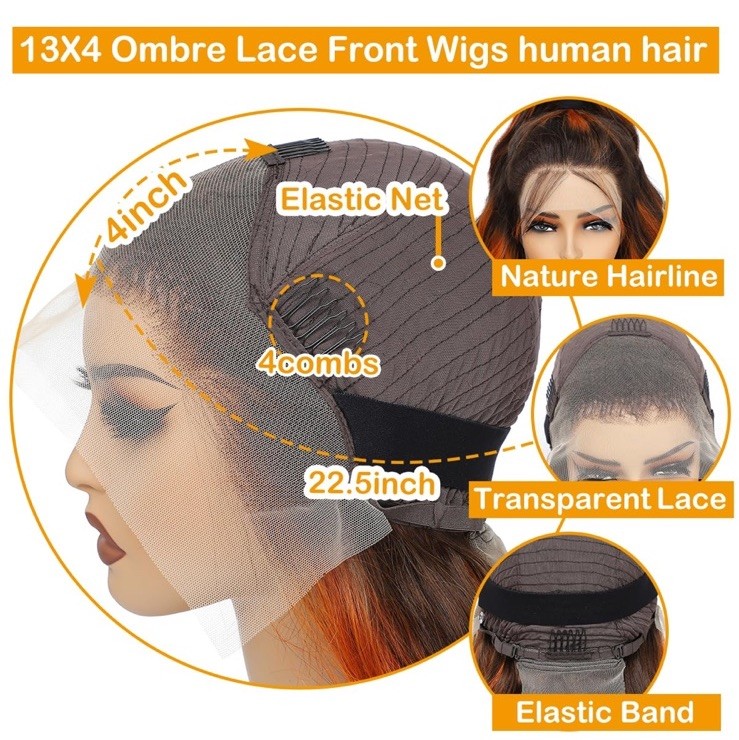 Ginger Brown BodyWave 13×4 Lace Front Human Hair Wig Woman And Baby Hair 26”