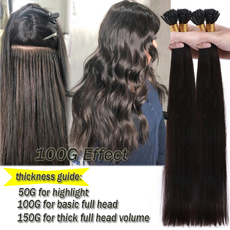 200Strands Stick I Tip Human Remy Hair Extensions Micro Ring Beads Pre Bonded US