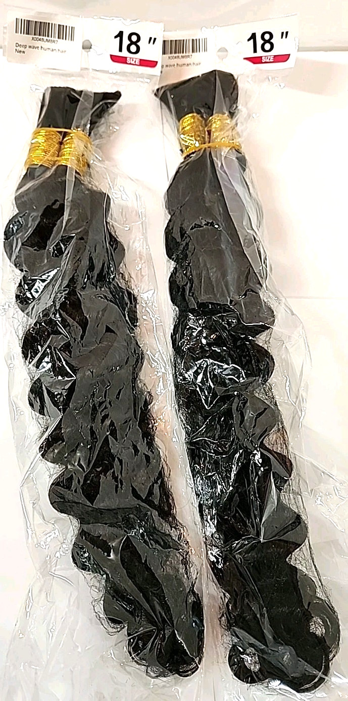 LOT OF 2 Human Braiding Hair 12A Deep Wave 1B for Braids 2 Bundles/Pack 200G 18″