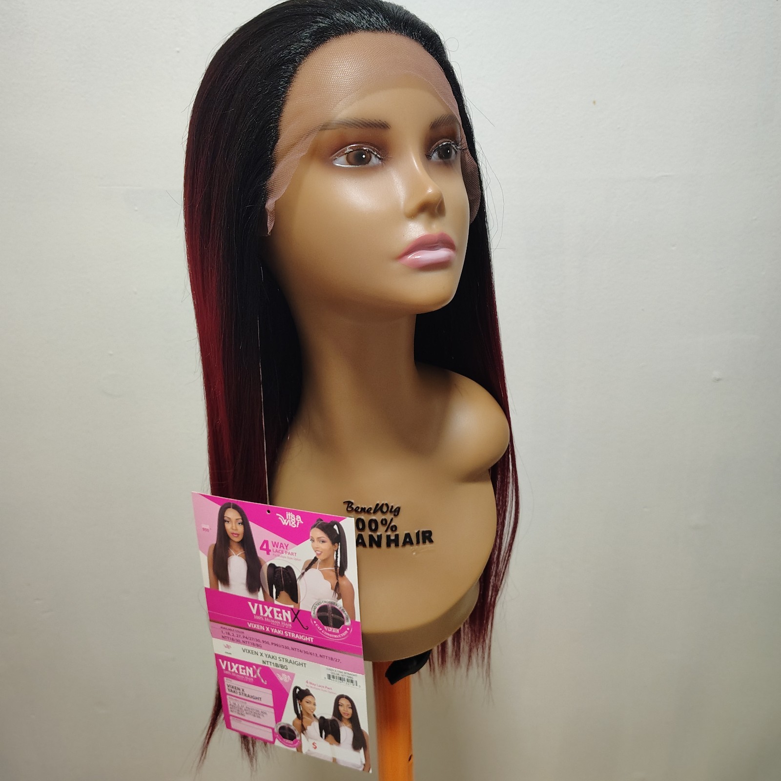 Vixen Human Hair Lace Front Free-Part Yaki Straight Wig 24in 1B/BG NT1B/BG