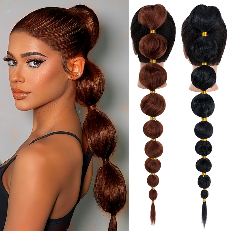 Long 34in Braid Ponytail Wrap On Bubble Pony Tail Braiding Hair Extensions Thick