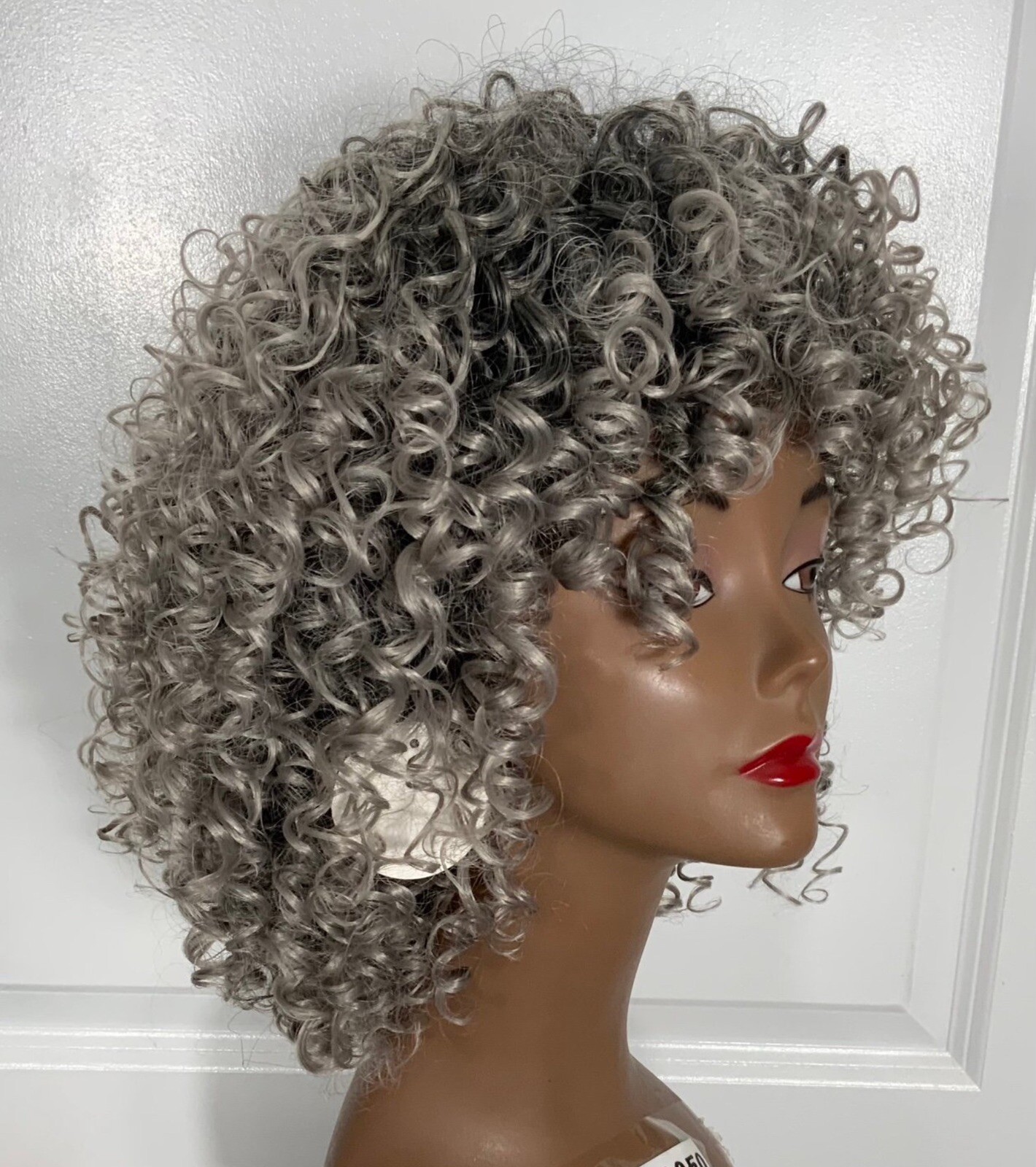 NEW Synthetic Wig Silver Rooted All-Over Spiral Curls MidLength Sz Average 8-18