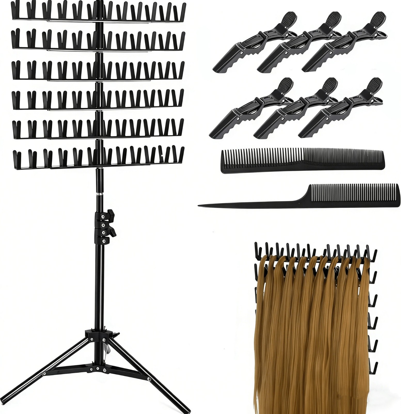 144 Peg Braiding Hair Rack Adjustable Extension Holder Stand Salon Tools Black
