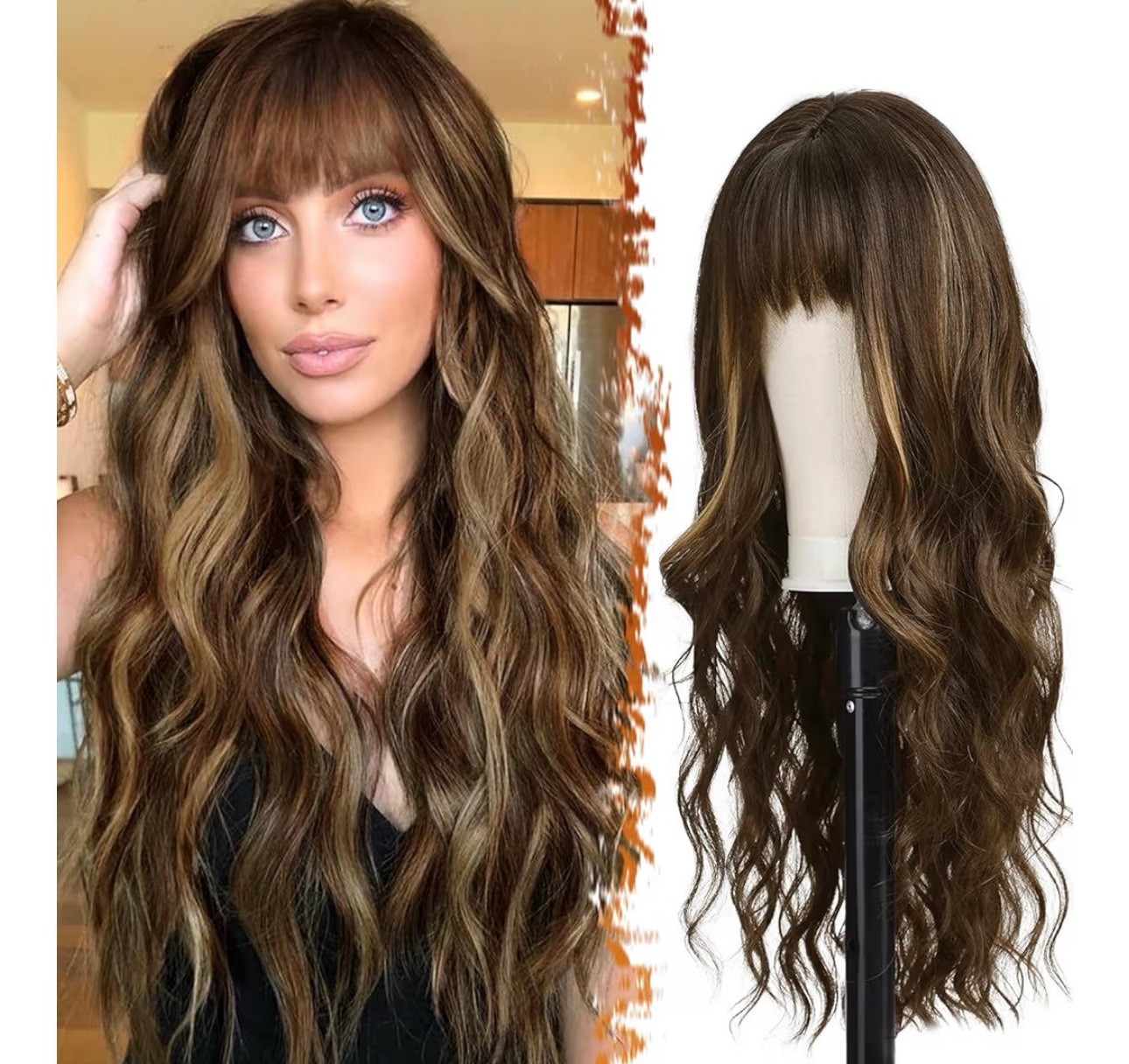 Lot Of 2 Long Brown Wigs 26 Brown Mixed Blonde & 22” Half Curl Clip Cold Brown