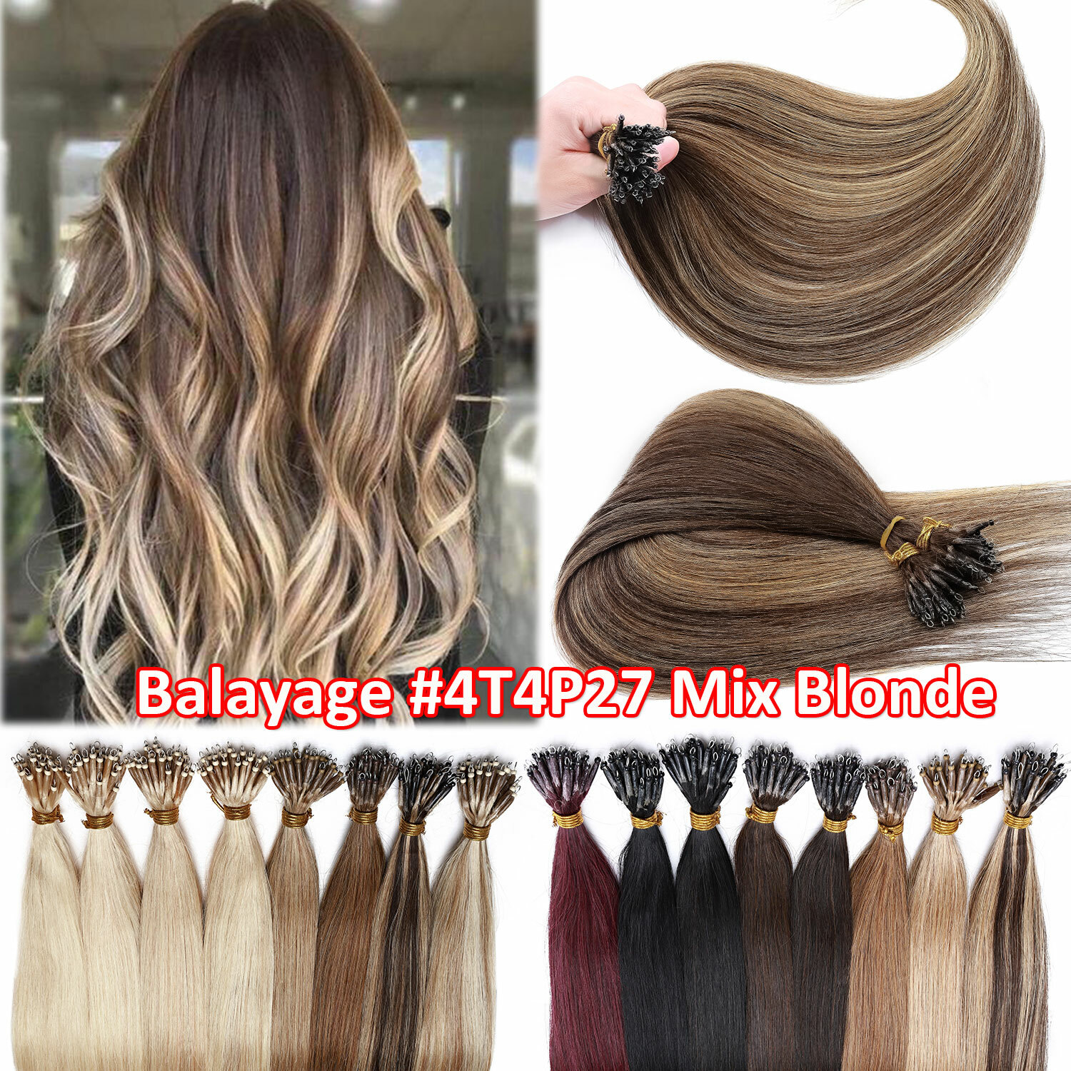 THICK Russian 100%Real Remy Human Hair Extensions Micro Nano Loop Ring Bead Link