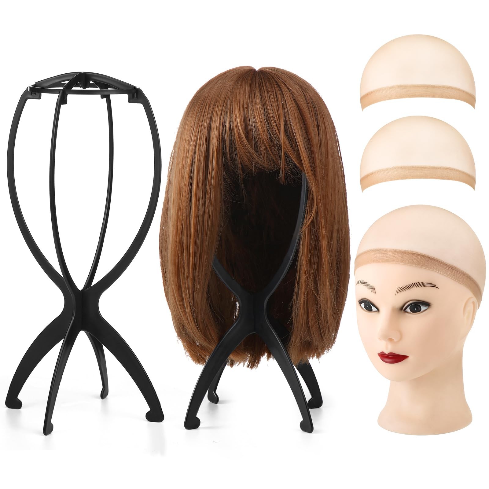2 Pcs Brown Wig Caps Hair Nets with 2 Pack Black Wig Caps Set