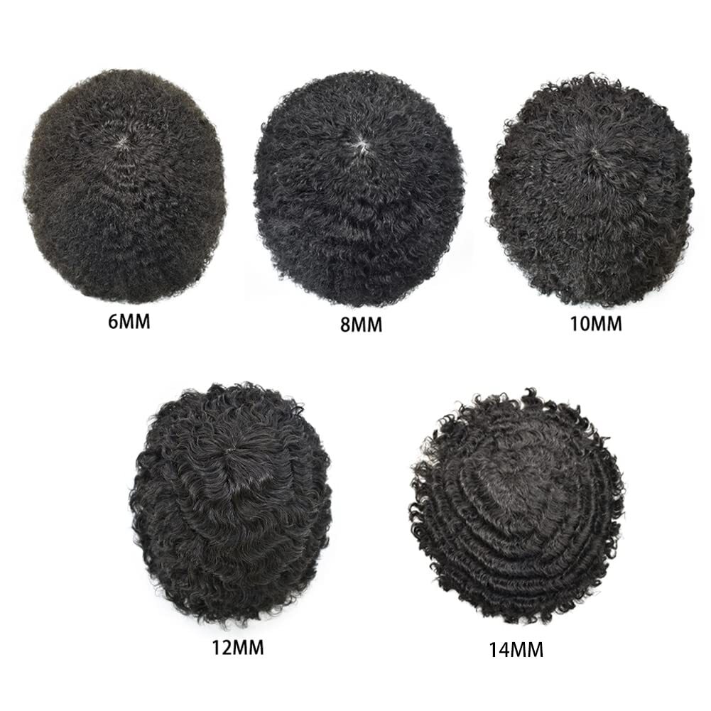 Afro Curl Full Poly Skin Pu African American Hair System Replacement Mens Toupee