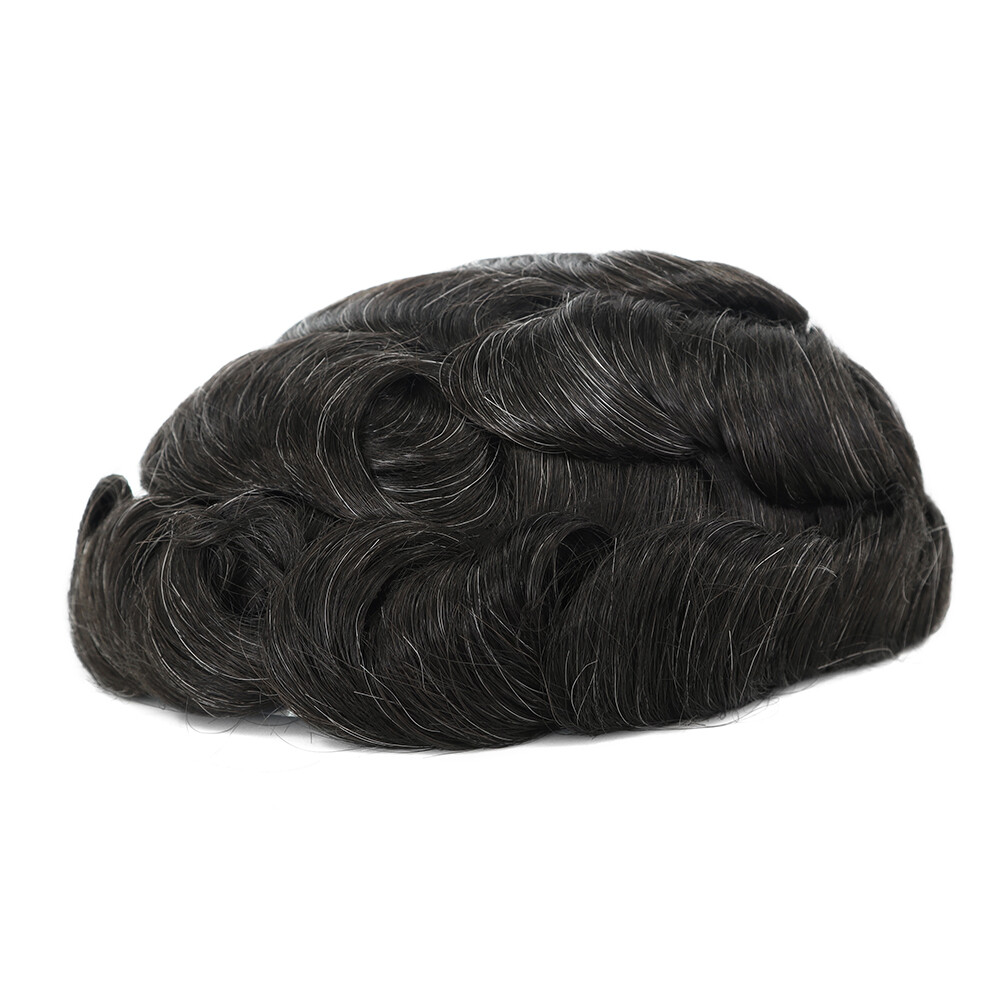 Mens Toupee Human Hair Replacement System Fine Mono Grey Hair Pieces Mens Wigs
