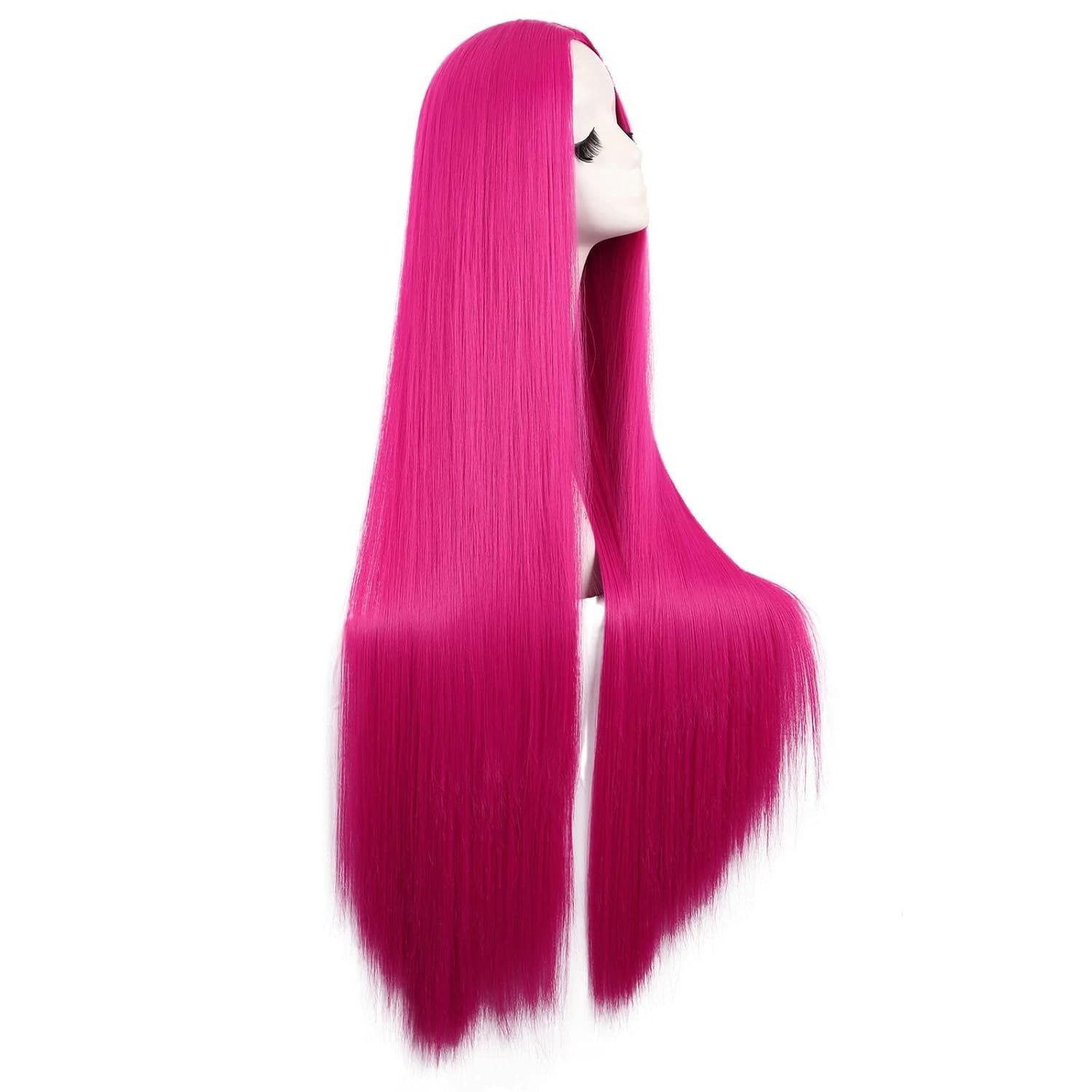 40 Inch High Temperature Fiber Straight Wig in Hot Pink for Chic Cosplay Looks