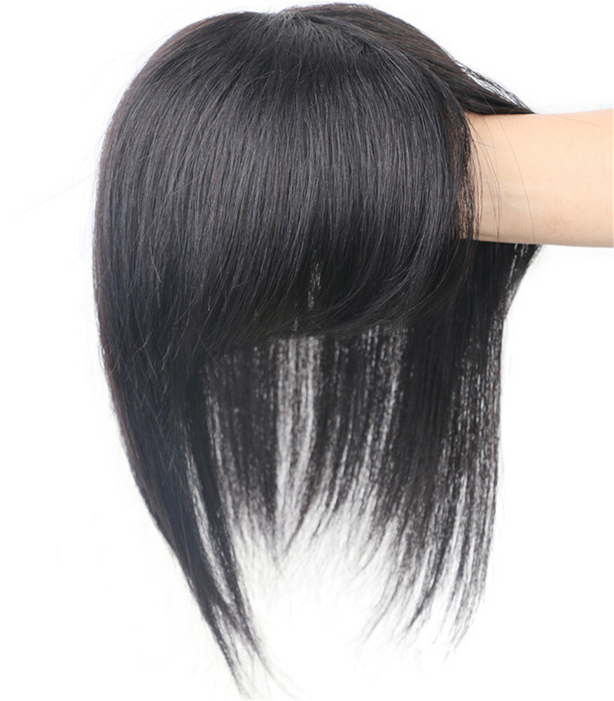 US-100% Real Human Hair Topper Toupee Clip Hairpiece Bangs Bob Top Wig For Women