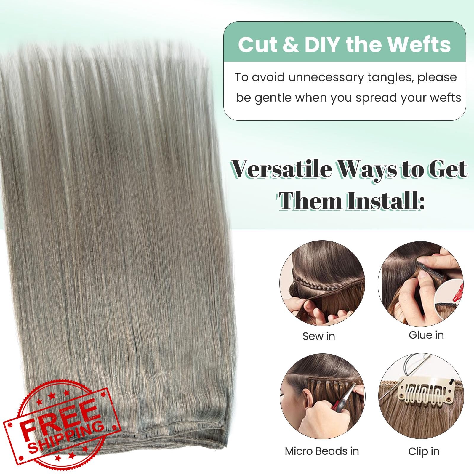 Licoville #0Grey Silve 18 Inch Sew In Hair