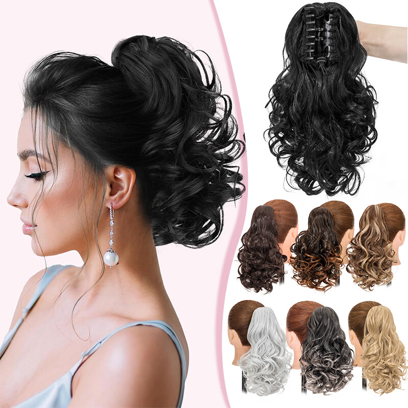 14″ Short Claw On Ponytail Hair Extensions Natural Clip Pony Tail Thick As Human