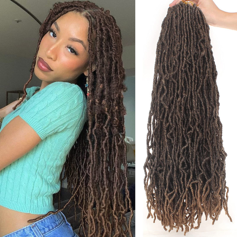 Leeven 24 Inch Omber Brown Distressed Soft Locs Crochet Hair 7 Packs Pre-Looped