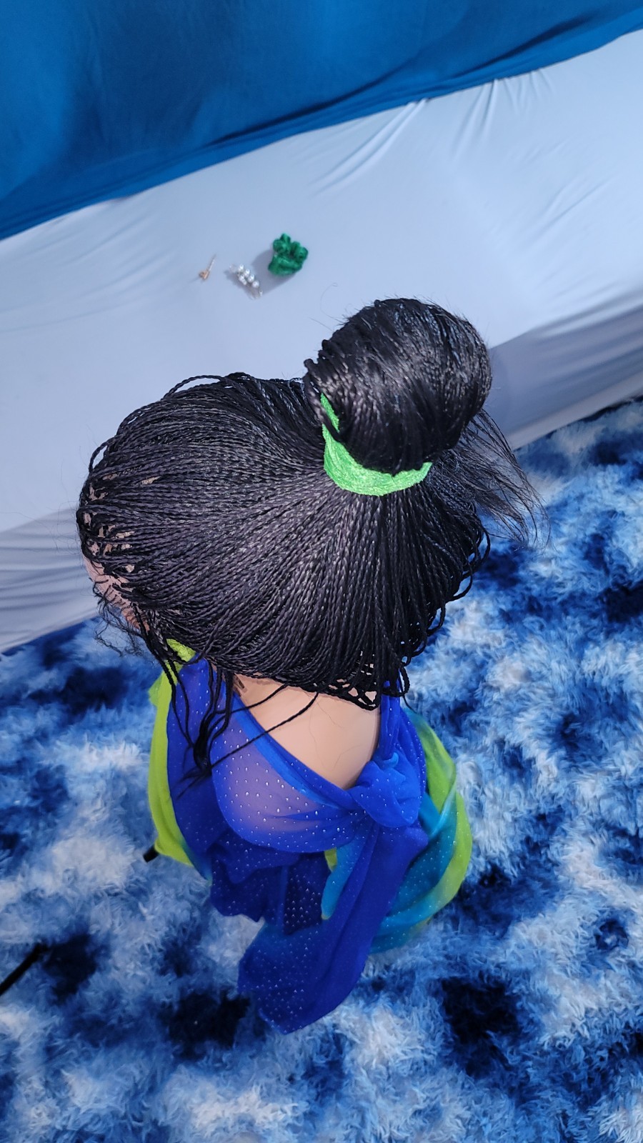 Braided Wig Full Lace Glueless 16″ Micro Boho Braids Jet Black #1 Short Handmade