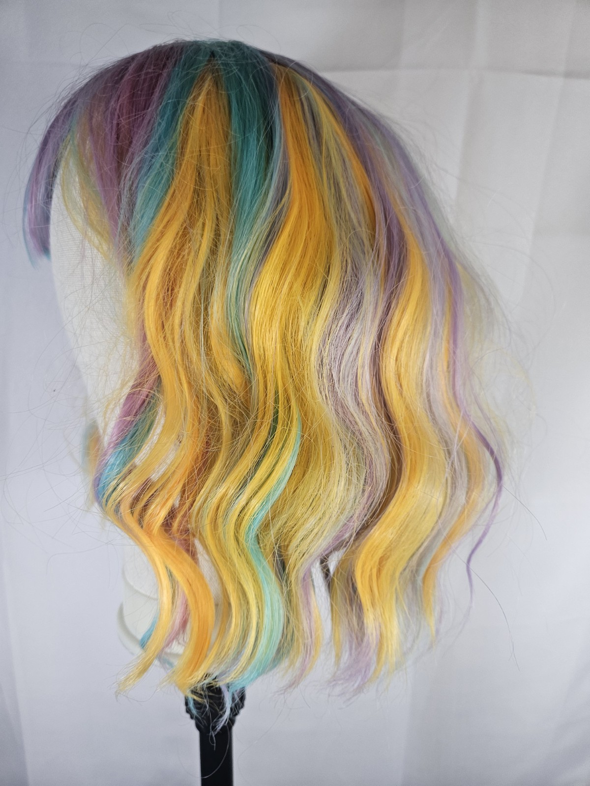 14 Inches Rainbow Wig Short Wavy Pastel Wig with Bangs Multi Color Wigs for…