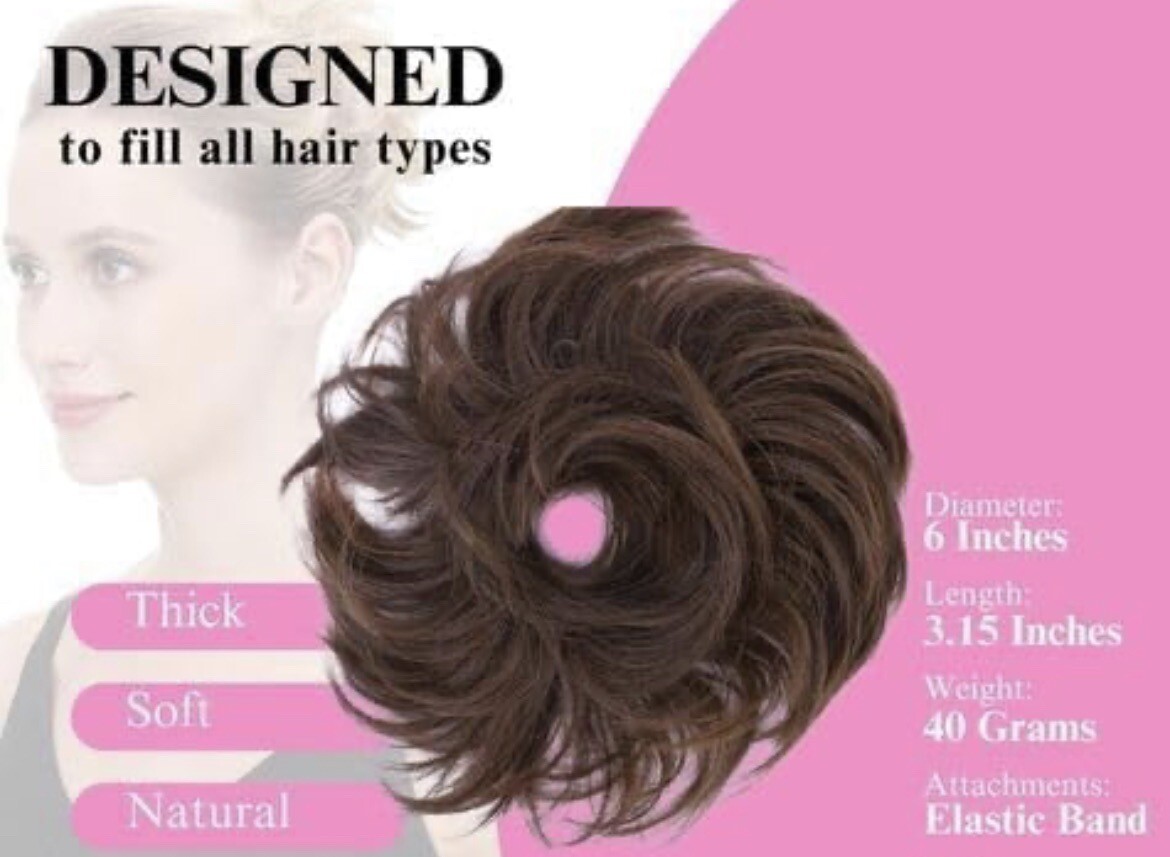 Natural Tousled Messy Bun Hair Piece Scrunchie Pony Tail – Medium Brown